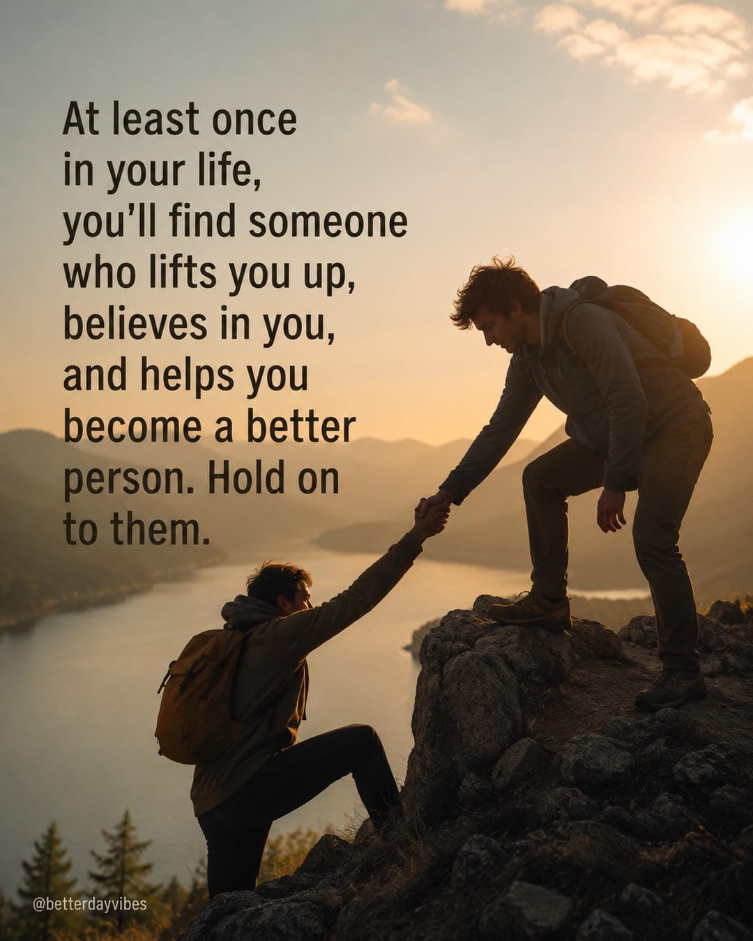 At least once in your life, you'll find someone who lifts you up, believes in you, and helps you become a better person. Hold on to them