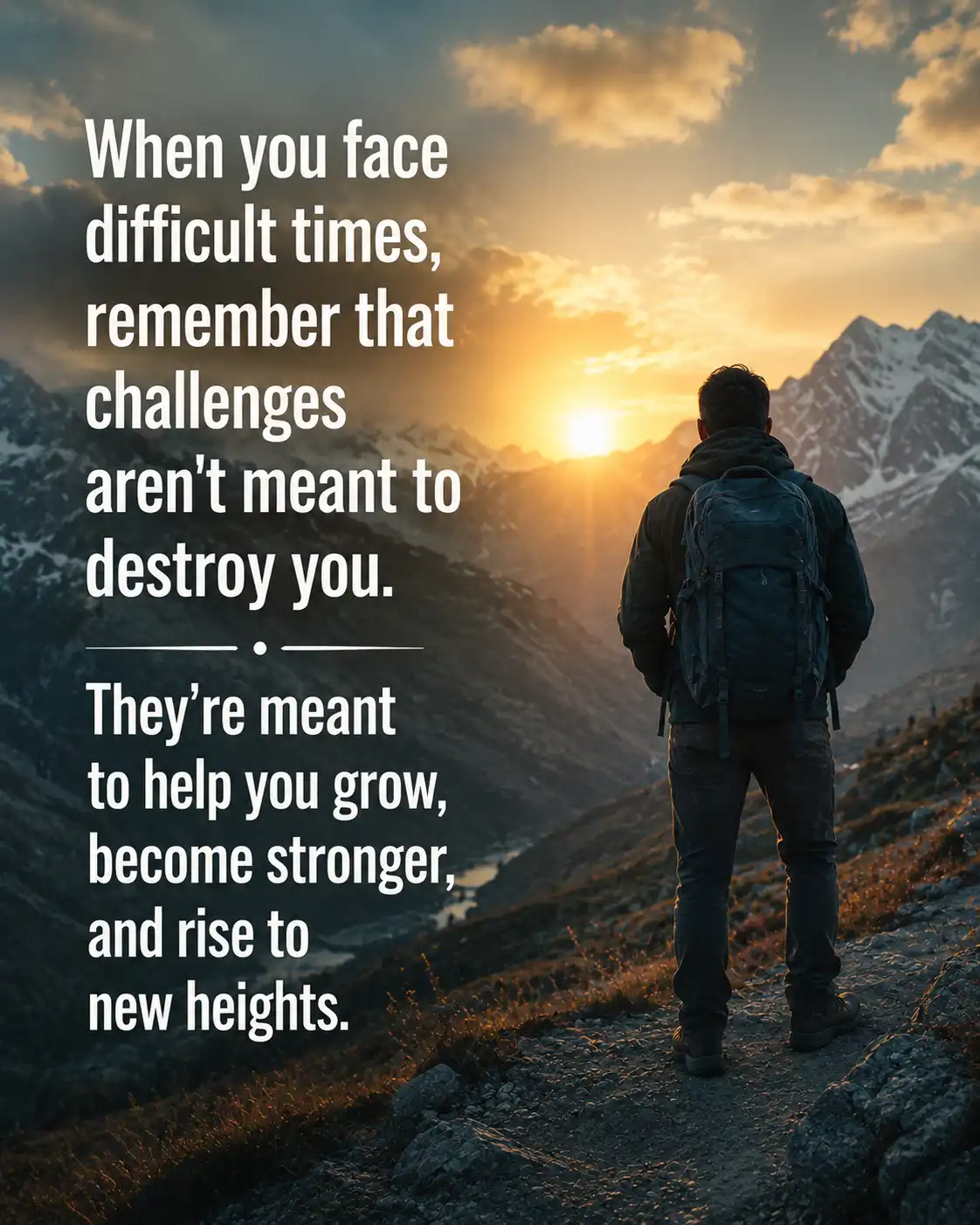 When you face difficult times, remember that challenges aren't meant to destroy you. They're meant to help you grow, become stronger, and rise to new heights.