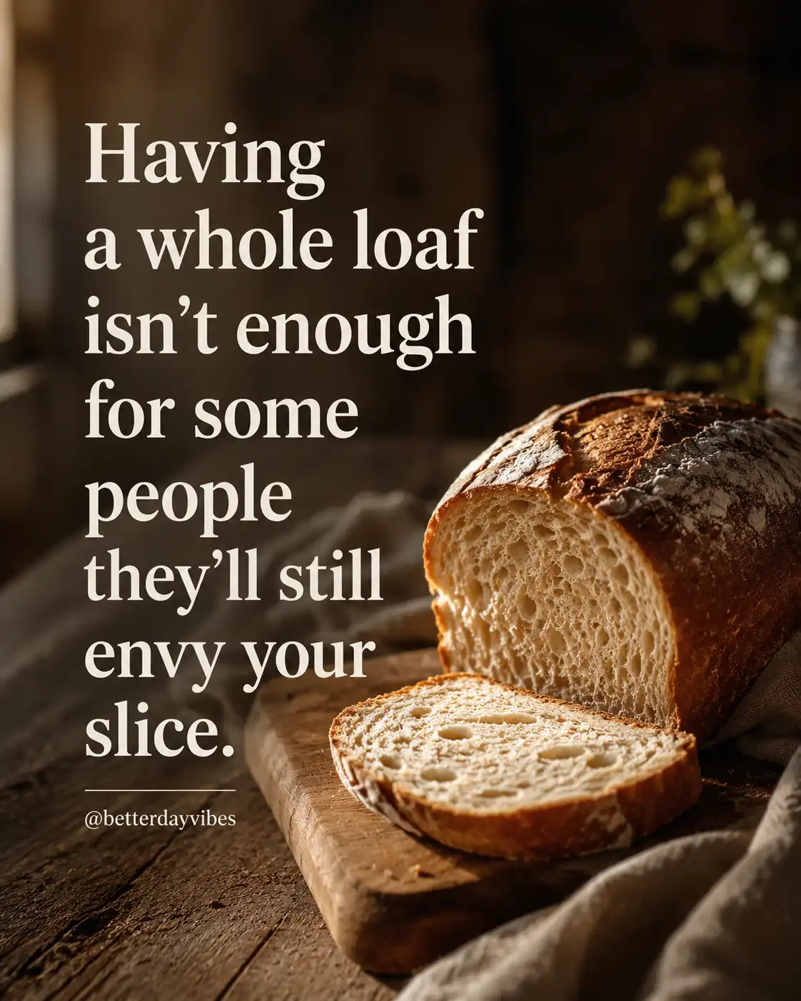 Having a whole loaf isn't enough for some people. They'll still envy your slice.