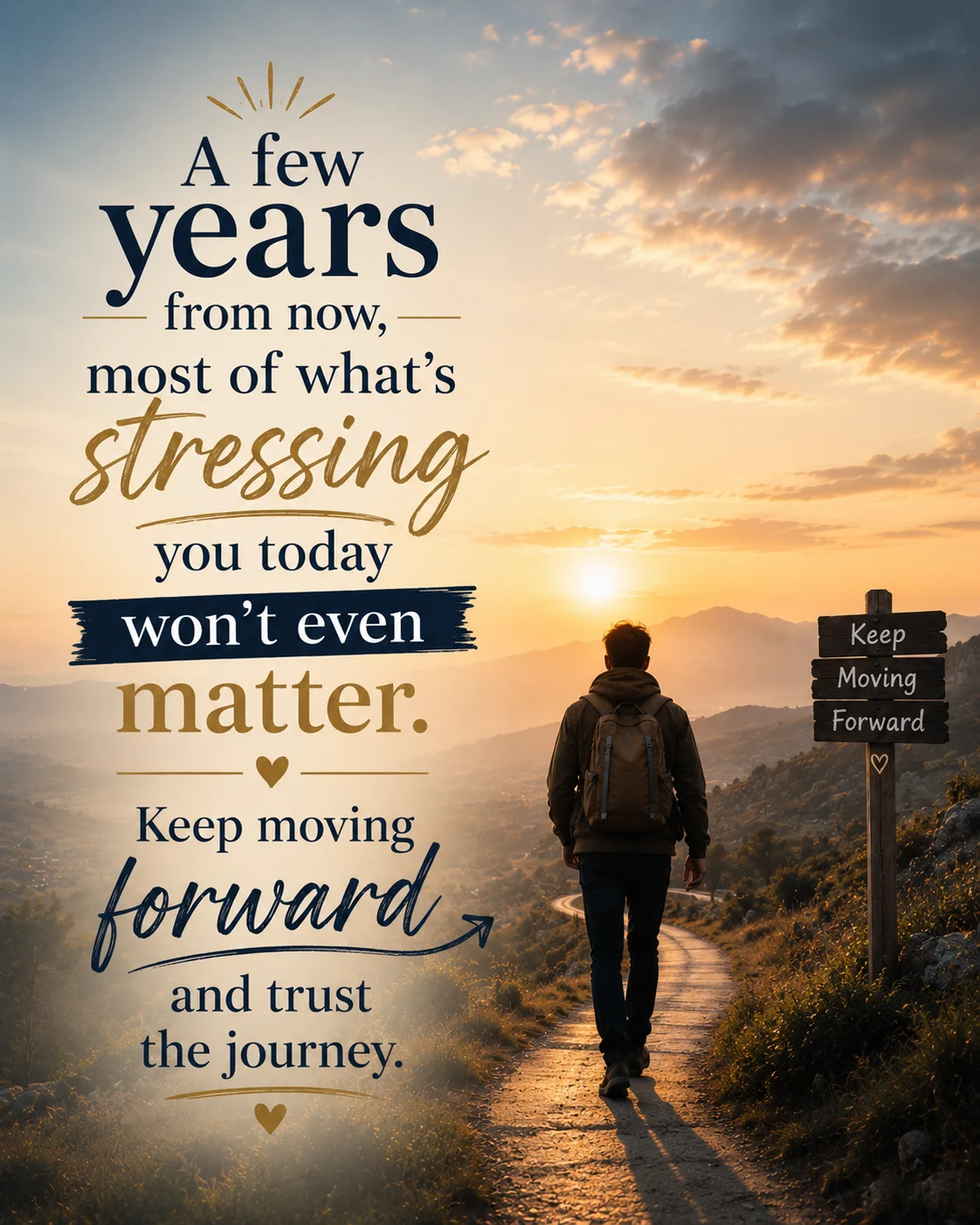 A few years from now most of what's stressing you today won't even matter