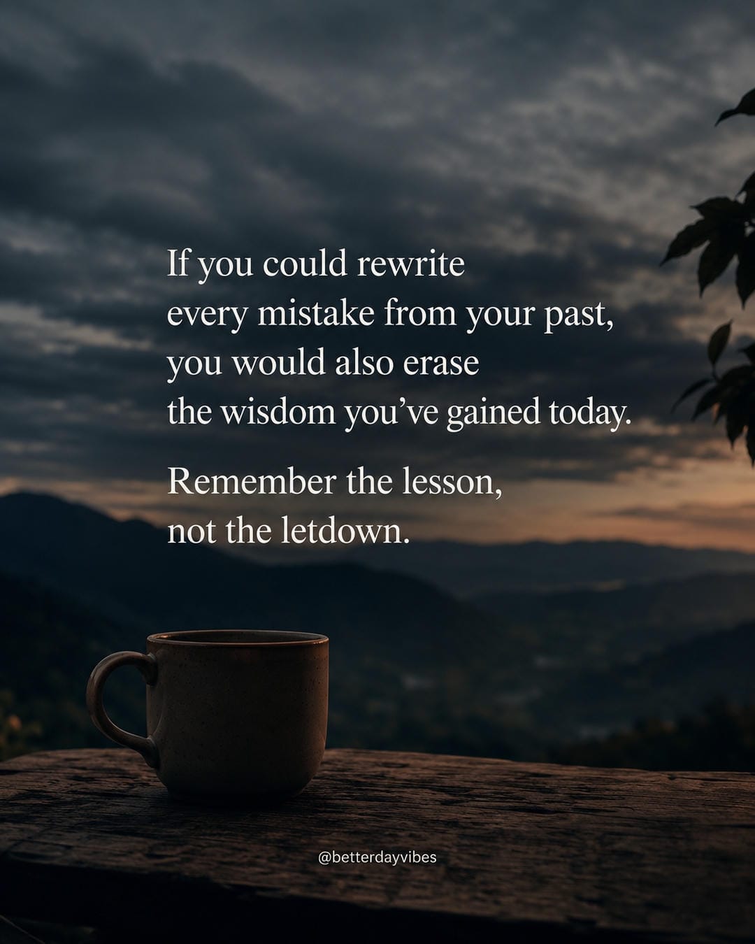 If you could rewrite every mistake from your past, you would also erase the wisdom you’ve gained today. Remember the lesson, not the letdown