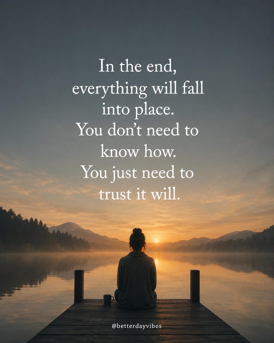In the end, everything will fall into place. You don't need to know how. You just need to trust it w