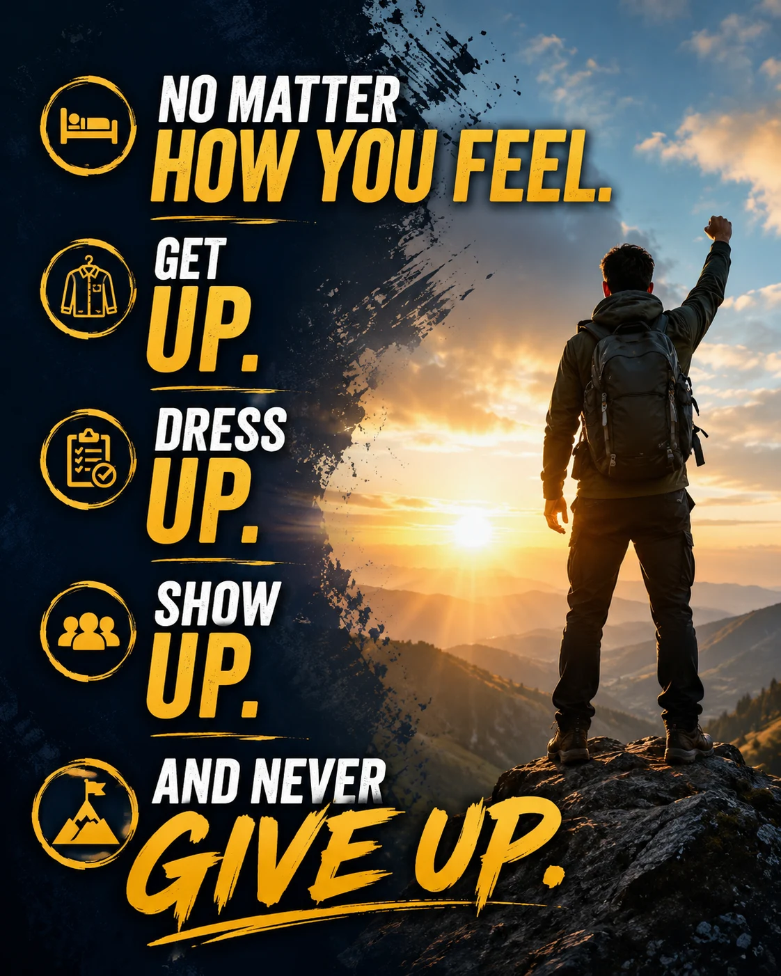 No matter how you feel. Get up. Dress up. Show up. And never give up.