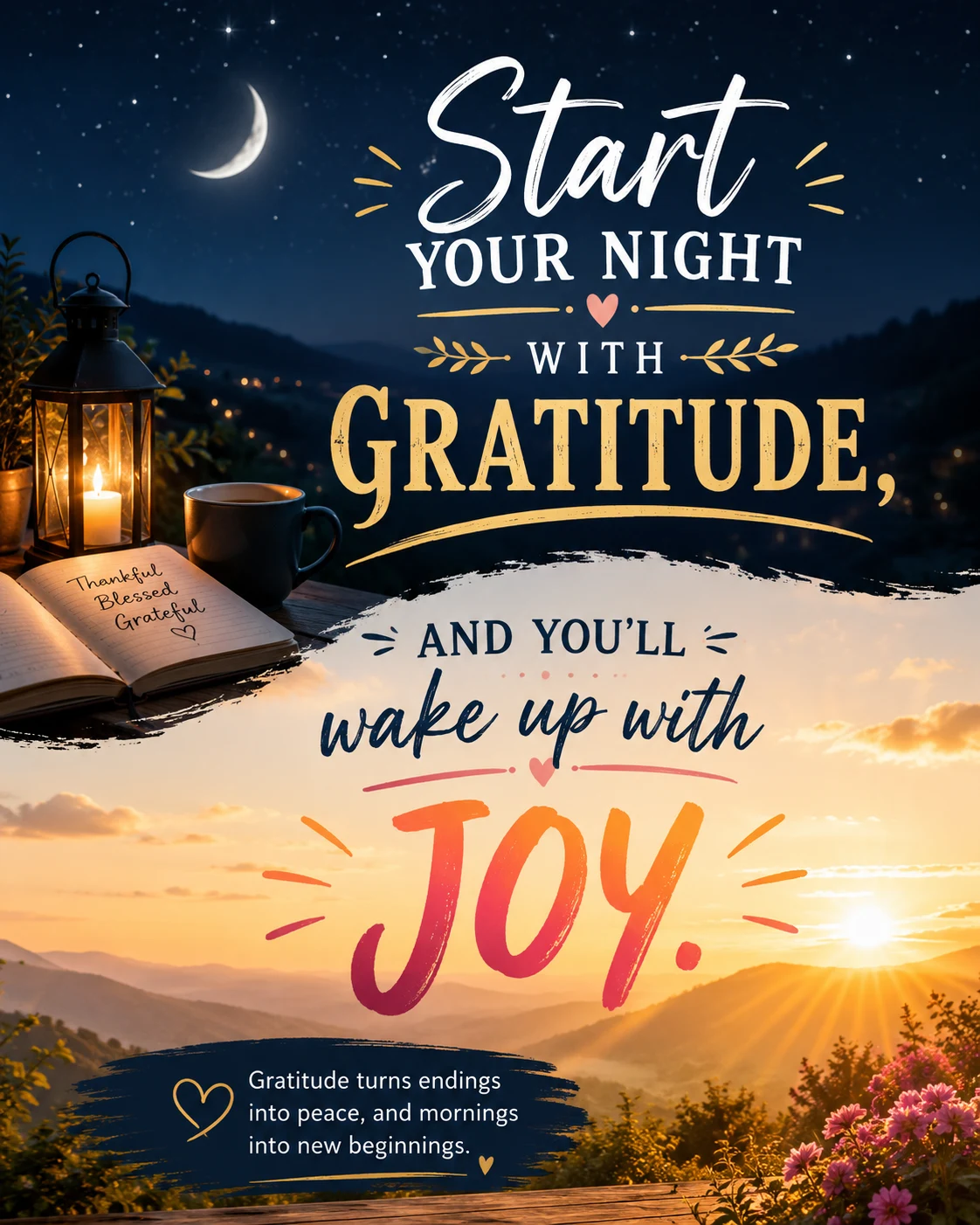 Start your night with gratitude and you'll wake up with joy