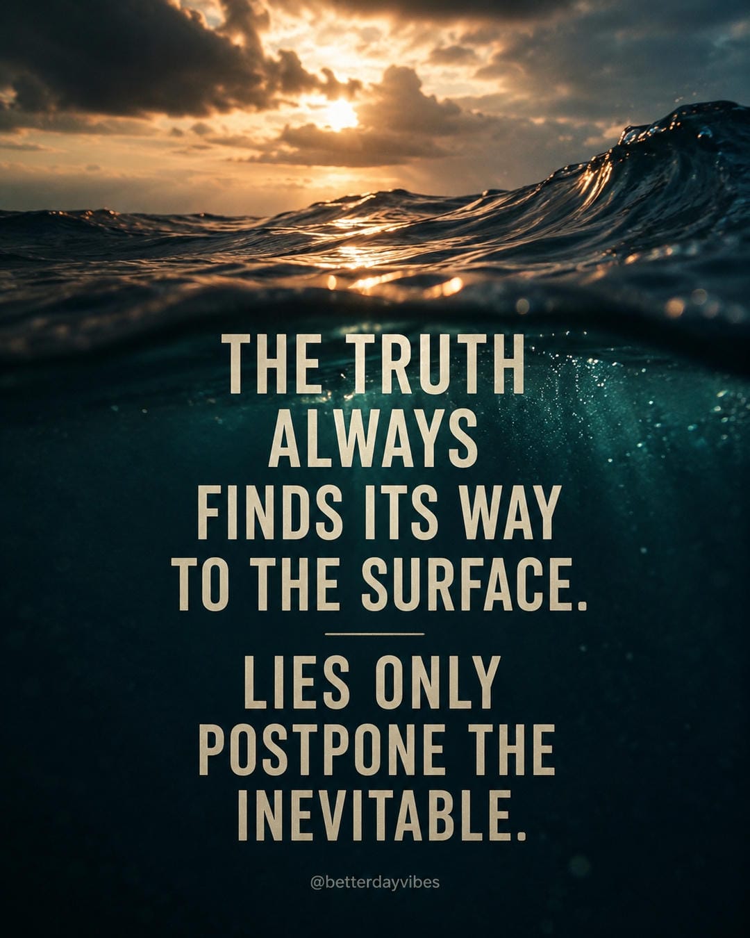 The truth always finds its way to the surface. Lies only postpone the inevitable