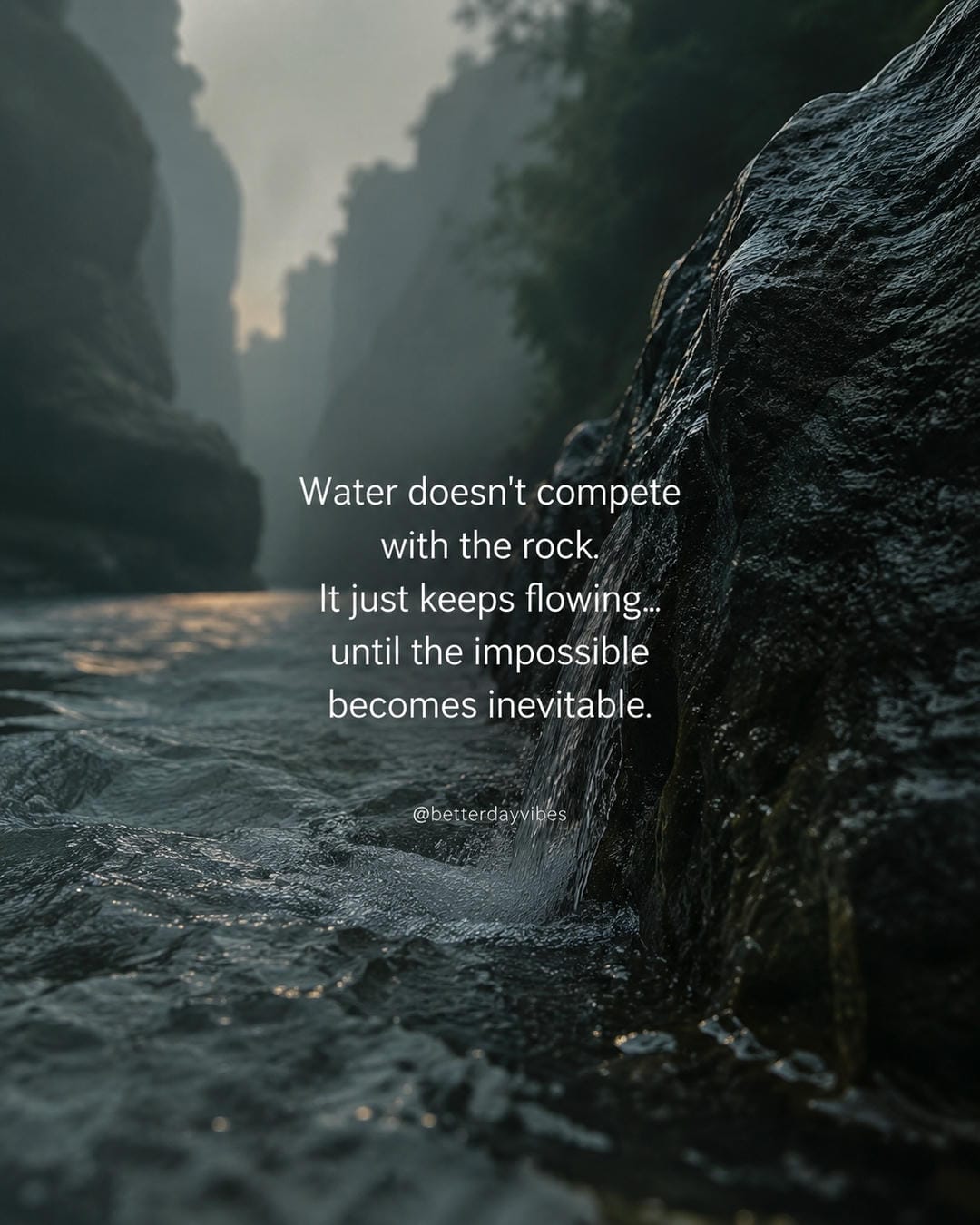 Water doesn't compete with the rock. it just keeps flowing... until the impossible becomes inevitable