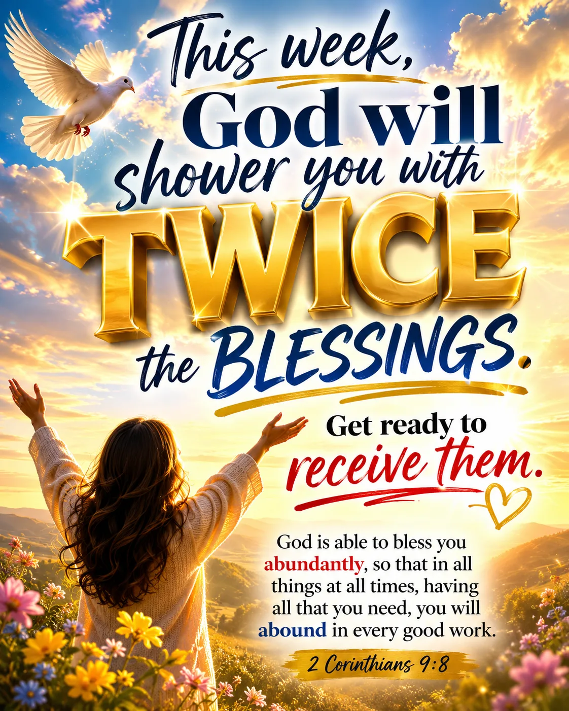 This week, God will shower you with twice the blessings. Get ready to receive them